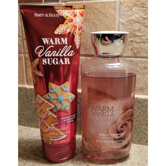 Set of 2 Bath & Body Works Warm Vanilla Sugar 10 oz Shower Gel 8 oz Body Cream - Picture 1 of 5